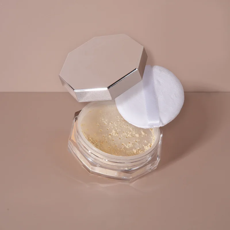 hexagon silver jar Translucent Matte Transparent waterproof makeup Loose Powder shimmer glitter private label Setting Powder