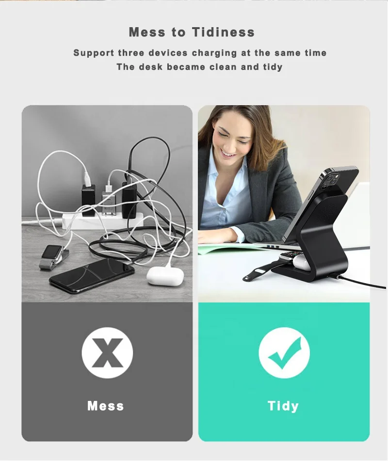 New Arrival 15w 3 in 1 Wireless Charger Magnetic Fast Charge Stand 3-in-1 Charging Dock Station for Magsafe iPhone