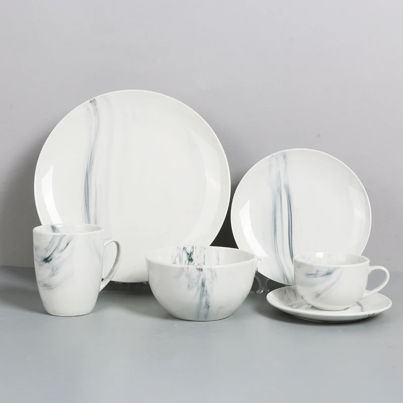 Wholesale European Luxury Fine Ceramic Colorful Cloud Glazed Tableware 16 Pcs Table ware Porcelain Dinner Set Dinnerware Sets