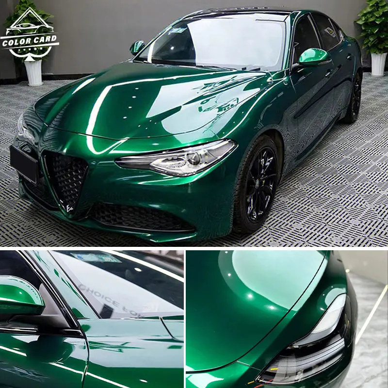 Glossy PET Liquid Metal Agate Green Car Body Decoration Sticker Car Wrap Vinyl Gloss Metallic Green color changing film