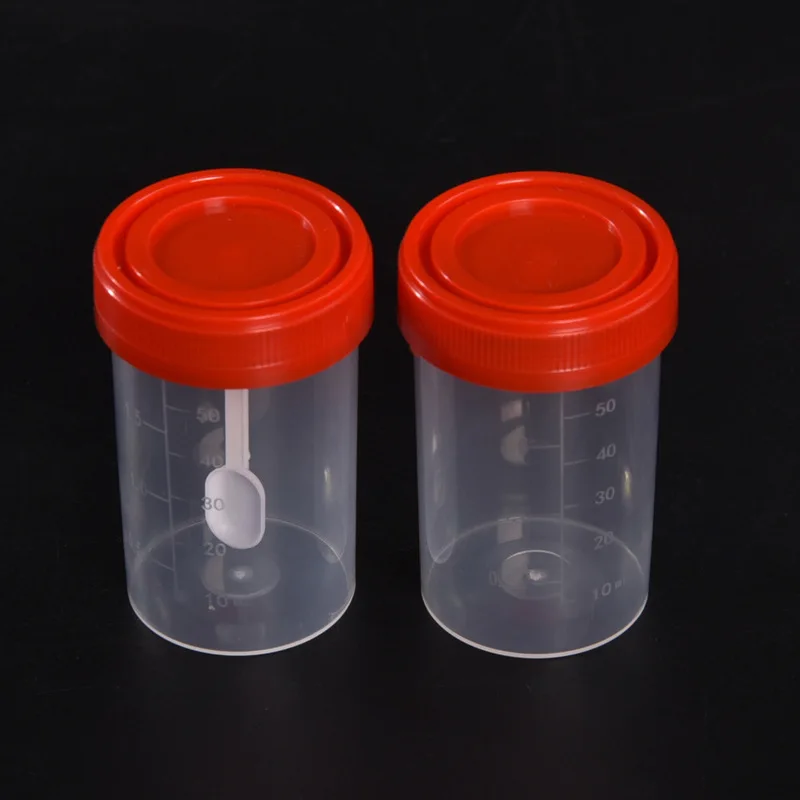 Disposable medical plastic sterile 60ml polypropylene urine specimen stool container with spoon