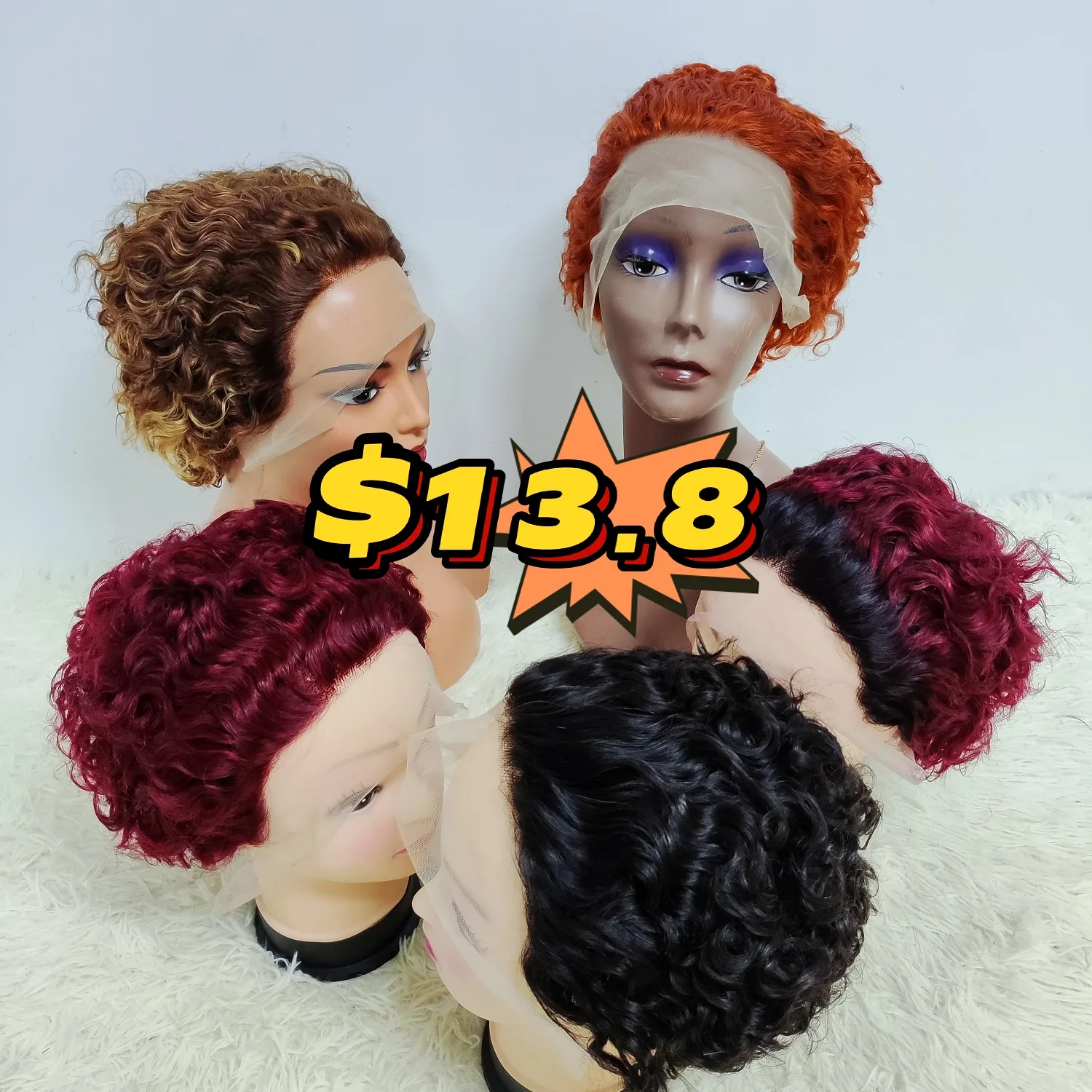 Letsfly $13.8 Promotion Lace Frontal Pixie Curly Wig 13*1 Lace Front Water Wave Short Cut Human Wigs Colored Curly Human Hair