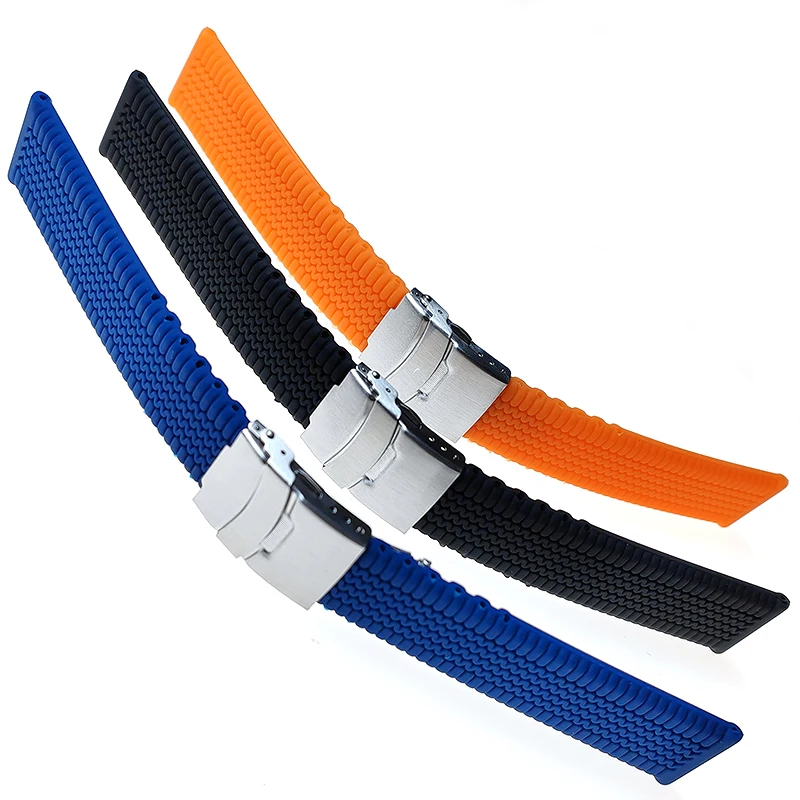20mm 22mm 24mm multi colors blue orange tire pattern silicone rubber wrist watch bands watch strap