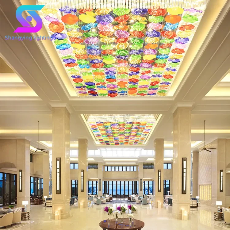 Professional Factory Hotel Lobby KTV Commercial Space Hotel Big Luxury Crystal Flower Glass Led Chandelier