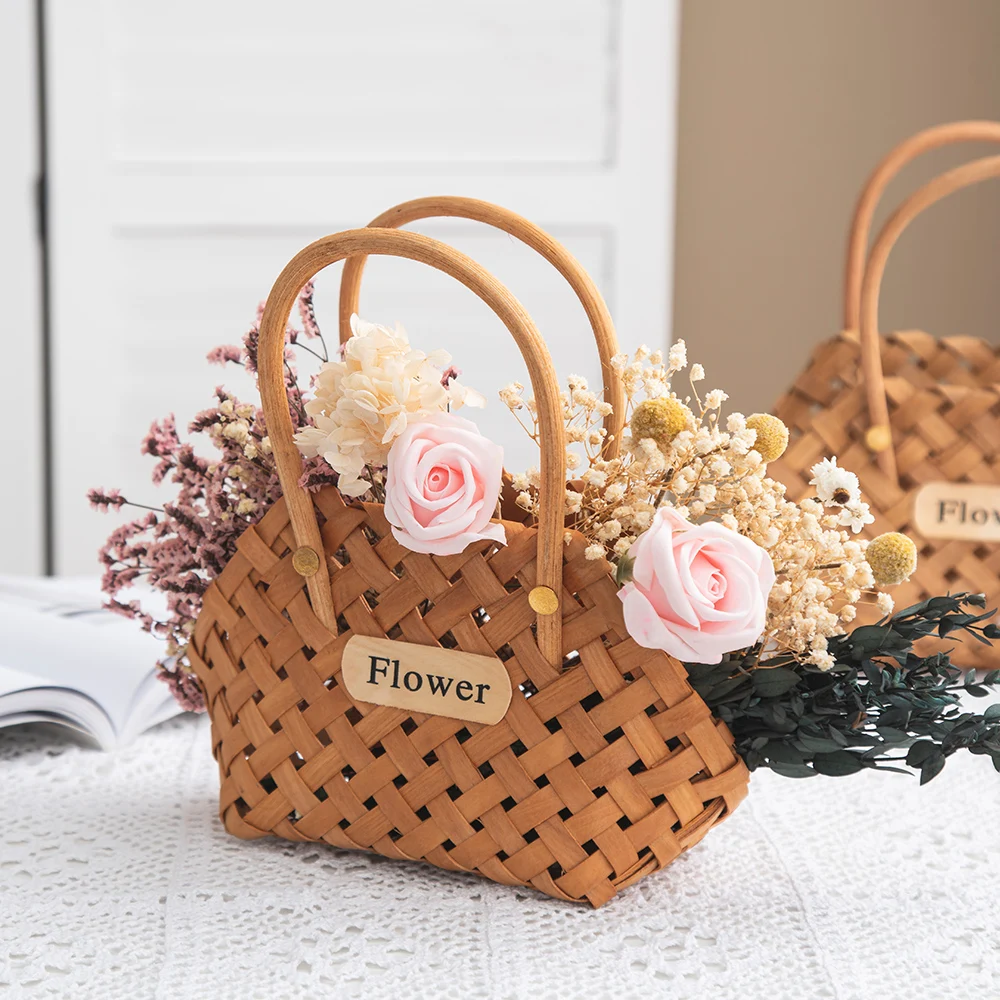 Nordic home decoration storage basket flower arrangement bamboo woven flower basket