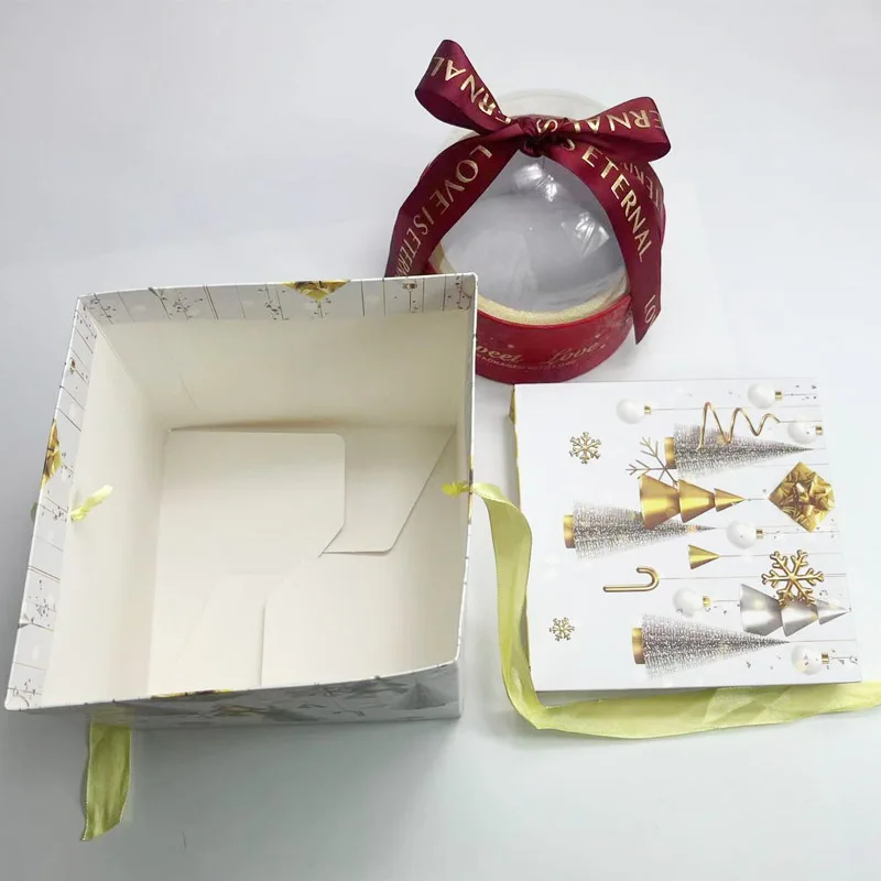 New Design Christmas Treat Gift Wrap Boxes for Holiday Xmas Presents Multi-piece Bronzing Paper Candy Gift Paper Box