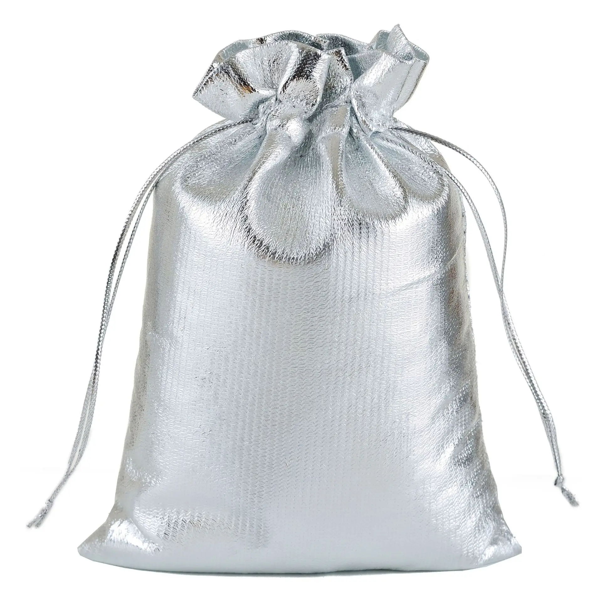Premium Ready To Ship 50Pcs For One Pack 13*18Cm Wedding Party Baby Shower Drawstring Bags Metallic Silver Gift Bags