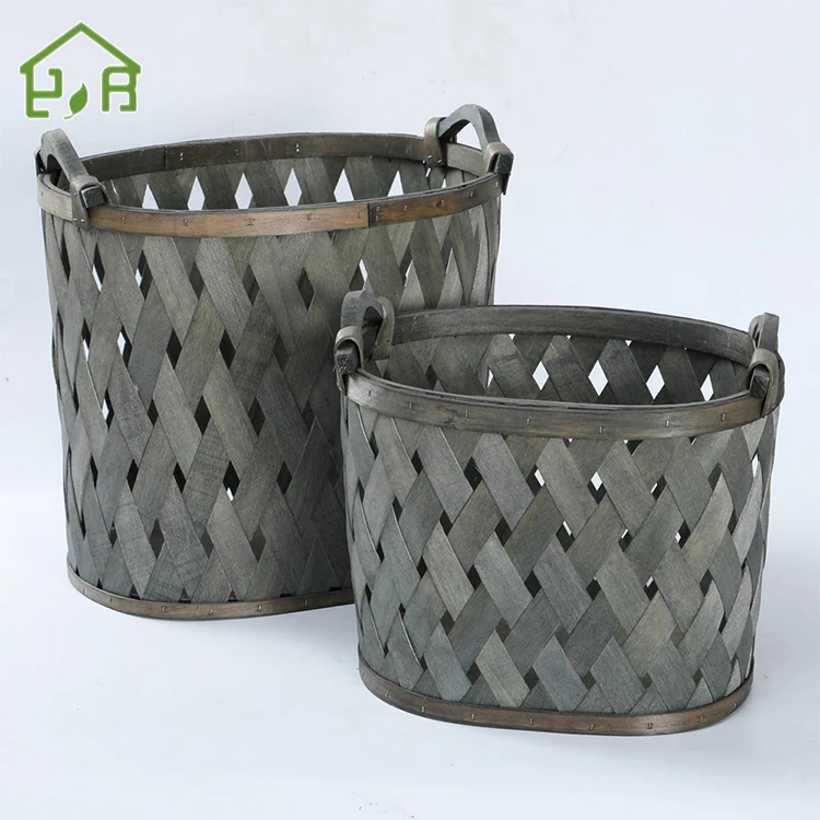 Hot seller handmade high quality wood chip wooden laundry hamper dirty clothes sundries basket wholesale