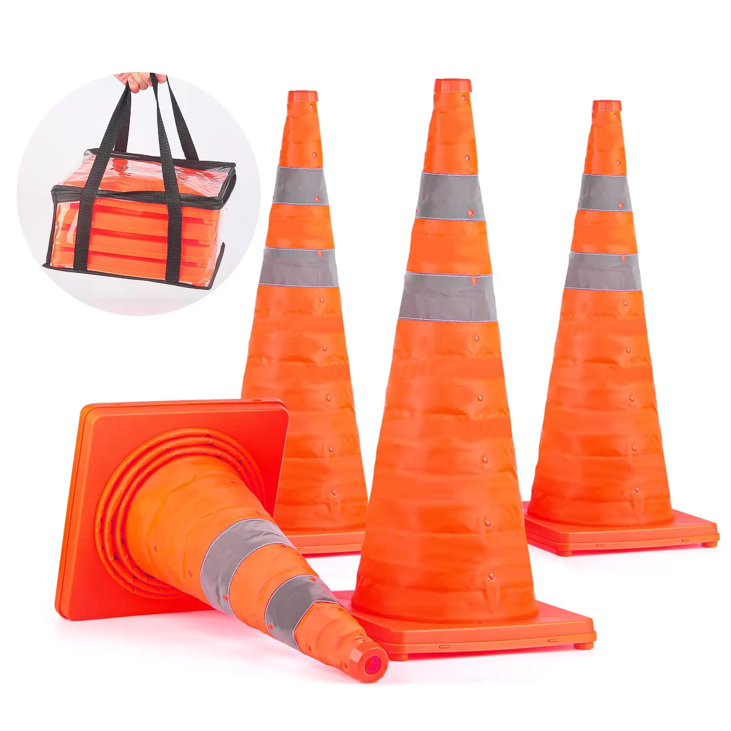 factory wholesale Oxford fiber 12 18 28 36 inch collapsible LED solar power warning light traffic safety retractable cone