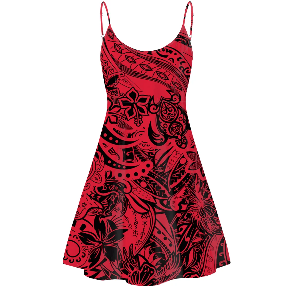 Красный Фиолетовый полинезийской Племенной морская черепаха принт женское вечернее платье свободного покроя, Гавайская Юбка с украшением в стиле «валентинка» летние платья