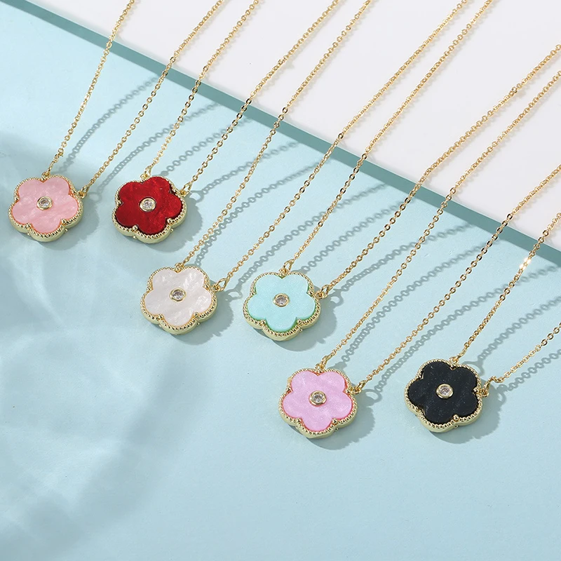 6 Colors/ Stainless Steel Non Tarnish Shell Necklace for Women Five Leaf Clover Flower Pendant Choker Luxury Jewelry