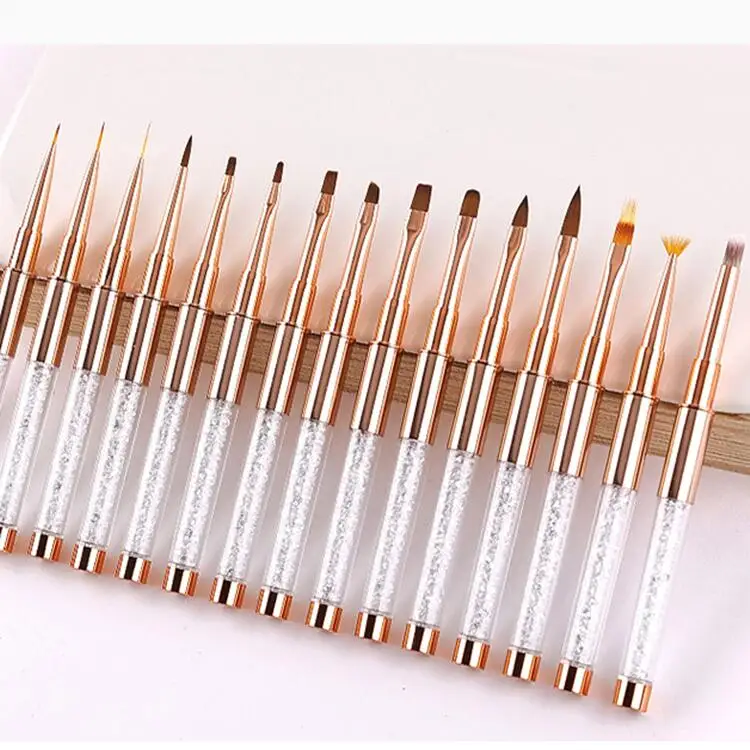 Private Label Oem Crystal 3D Acrylic Nail Brush With Different Sizes Custom Nail Art Brushes Set