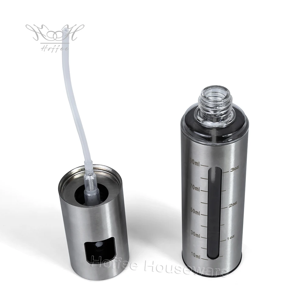 Dual Scale 100ml Stainless Steel Olive Oil Sprayer Air Fryer Pump Oil Spray Mister Bottle Oil Spritzer For Restaurant Steak