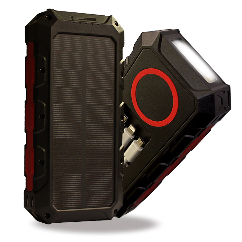 Outdoor Emergency Power Source Solar Power Bank Wireless Charging Solar Energy with Built-in Cables Compatible for All Cellphone