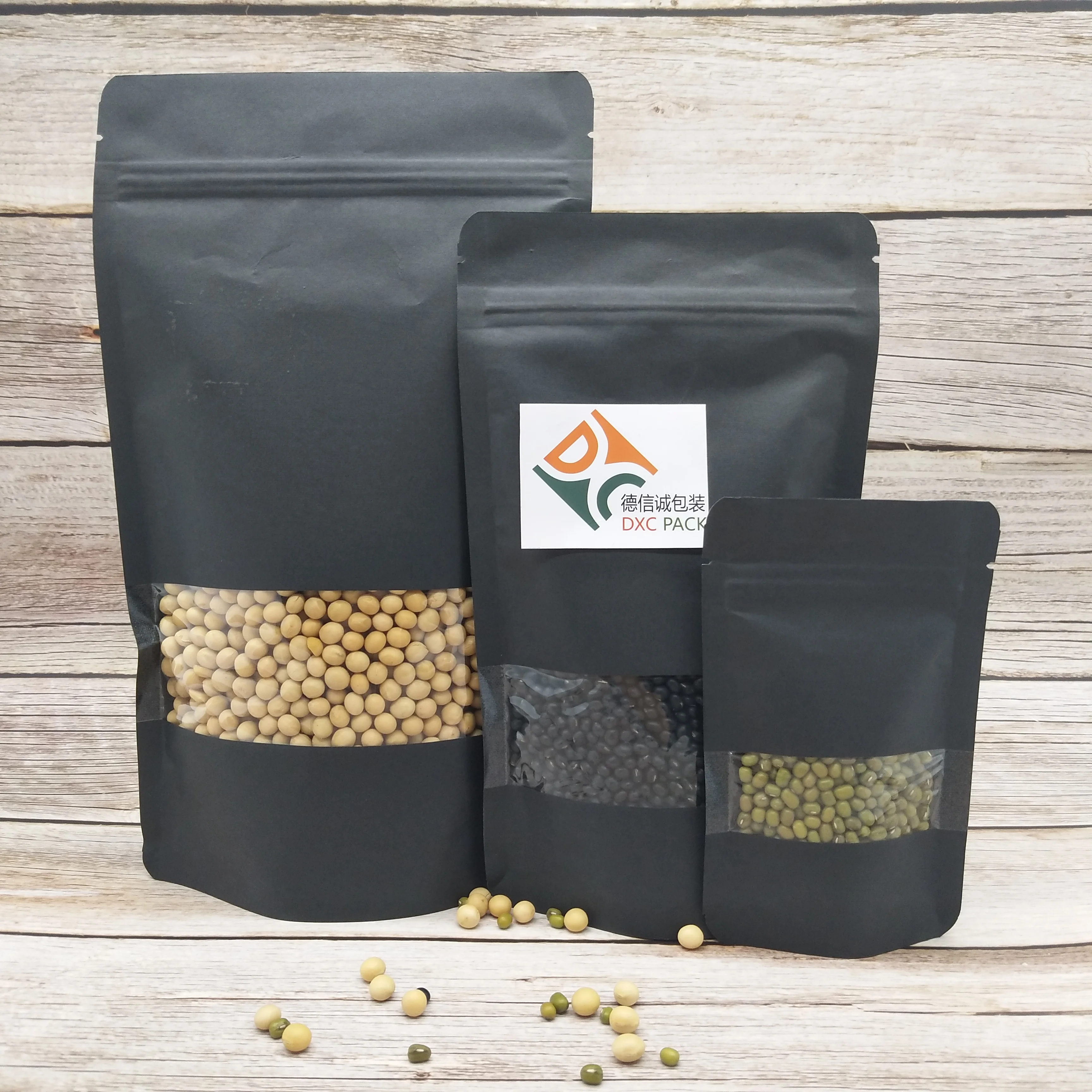 
Производство черной крафт-бумаги, стоячий пакет с застежкой-молнией и прозрачным окном 