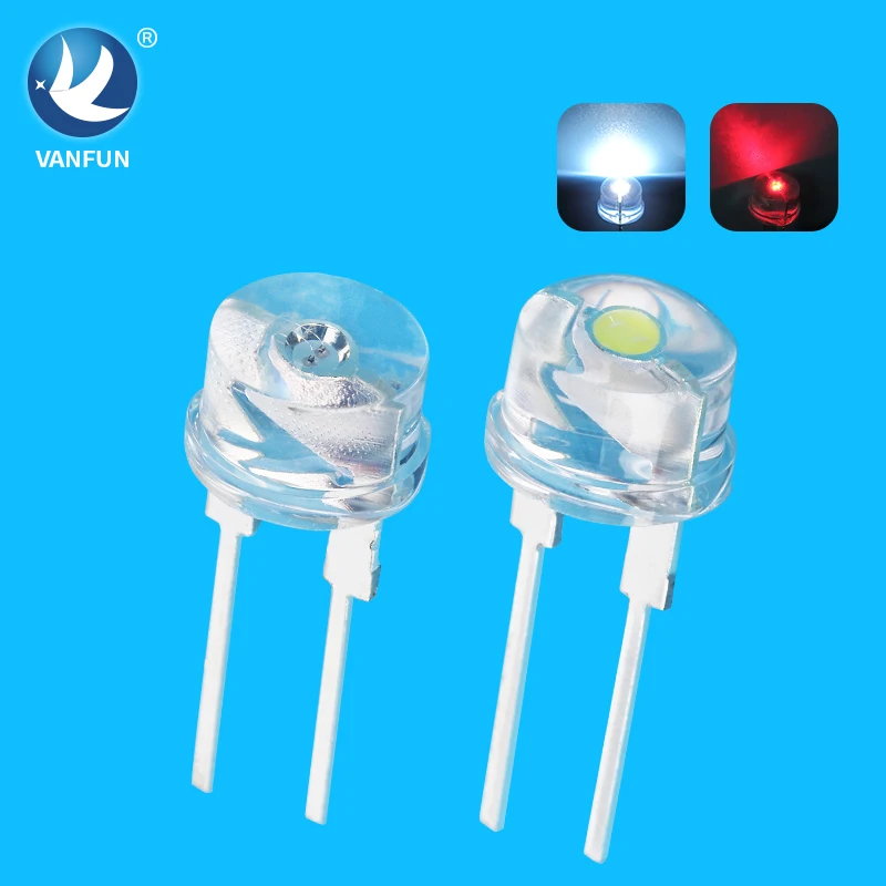 Hot selling 8mm round head straw hat transparent LED diode red white led emittig diodes