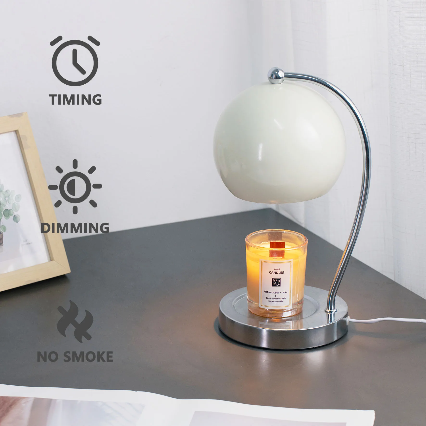 Metal Ball Candle Warmer Lamp Electric Scented Jar Candles Dimmer Wood Base Table Lamp Aroma Burner Melter GU10 Halogen