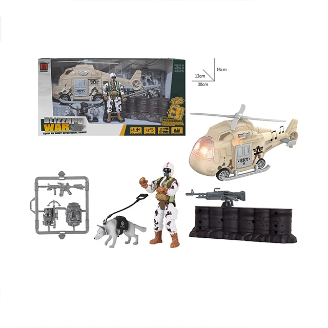 Military Game Set Kids Pretend Play Truck Helicopter Soldier