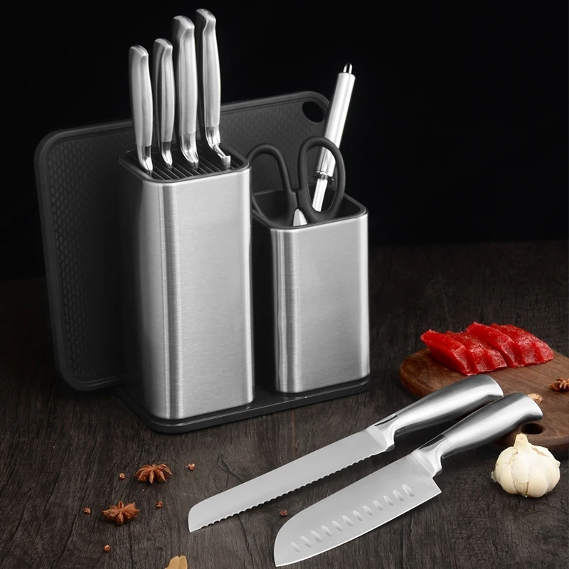 Stainless Steel Kitchen Worktop Organizer, Universal Knife Block and Utensil Holder