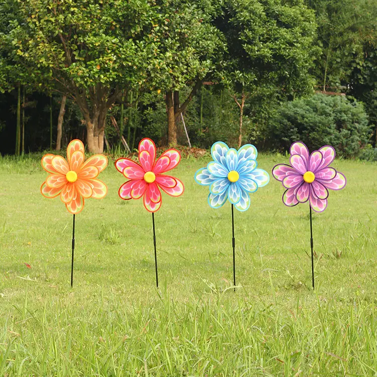 BAILING Kids Toy Windmill Round Leaf Flower Pinwheel Customizable Double Wheels Garden Decor Windmill