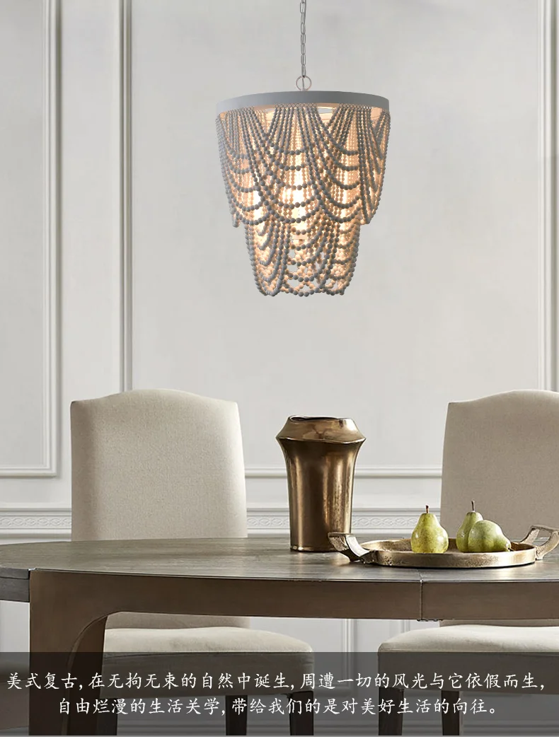 American  countryside BOHEMIA Retro Wood Art Wooden Bead Design Nordic Ceiling Lighting Chandelier For Living Room