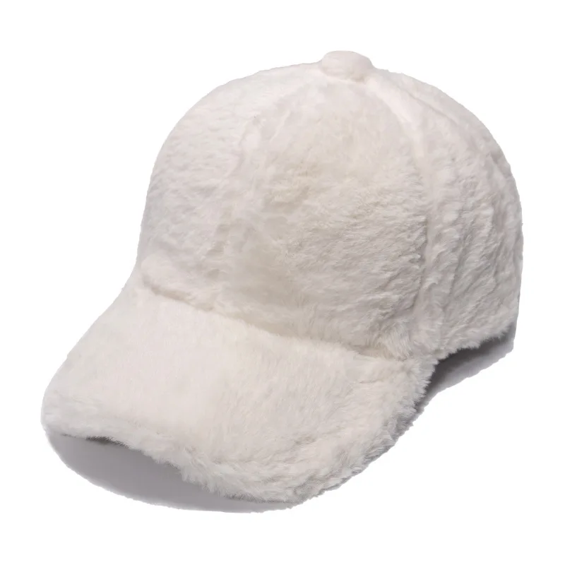 Fashion Outdoor Faux Fur Thickened Hat Curves Brim Adjustable Fluffy Classic Warm Wool Baseball Cap Hat