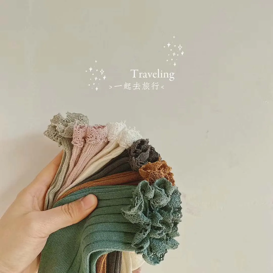 Летние тонкие детские носки от 1 до 3 лет кружевные однотонные с оборками эластичные мягкие белые