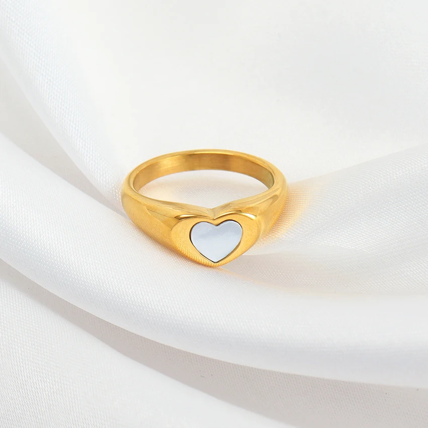Minos Fashion Mother of Pearl Dome Ring Sets Jewelry Gold Stainless Steel Heart Round Square Multi Style White Shell Ring