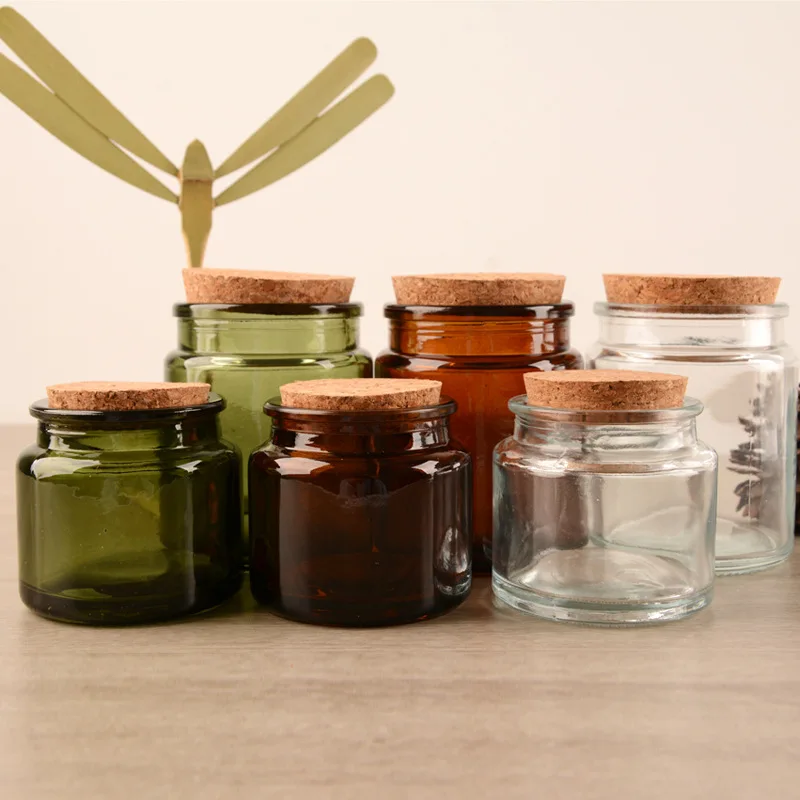100ml 3oz 200ml 6oz Amber Green Clear Bottle Glass Candle Jar With Cork Lid Candle Vessel On Sale