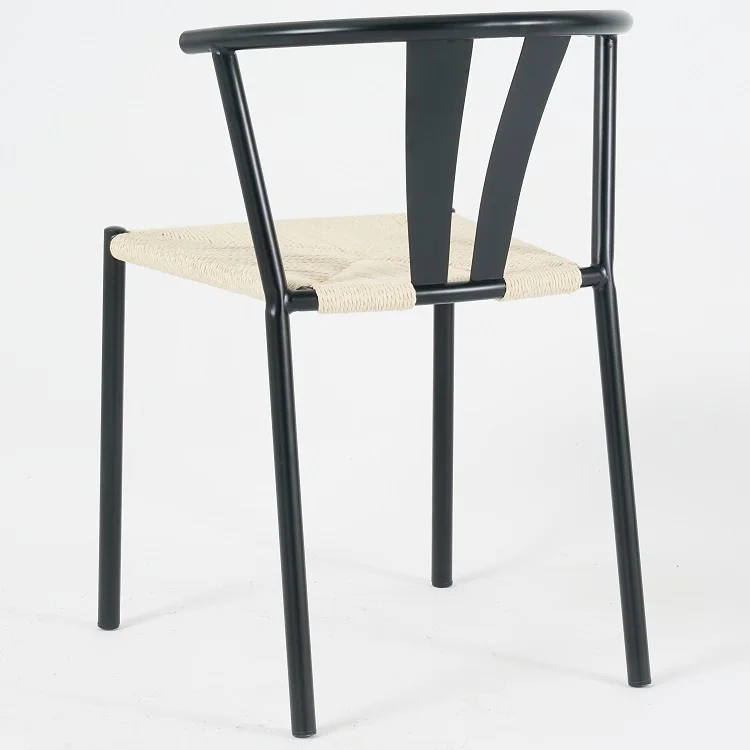 Luxury Modern Wholesale Restaurant Hotel Metal Wicker Rattan Oak color braided ropes Dining Chair With Arms