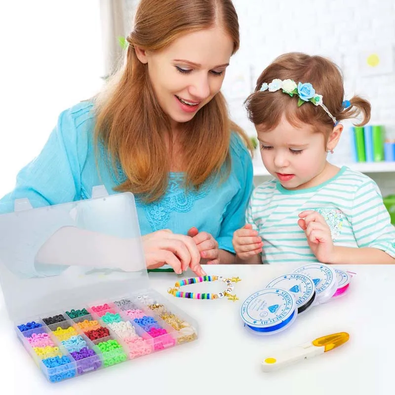 Amazon Hot Sale 6MM Soft Pottery Boxed Letter Bead 24 Grids Soft Pottery Beads Pendant DIY Bracelet Jewelry Accessories