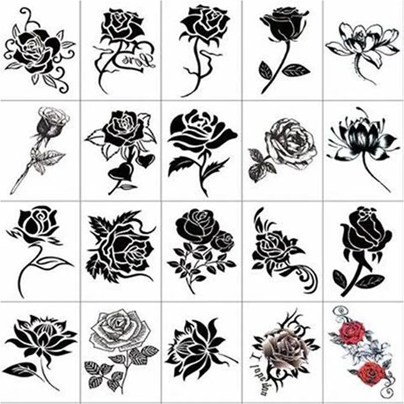 Custom design print Stereo tattoos female Waterproof  black The rose flowers The butterfly Little tattoo stick