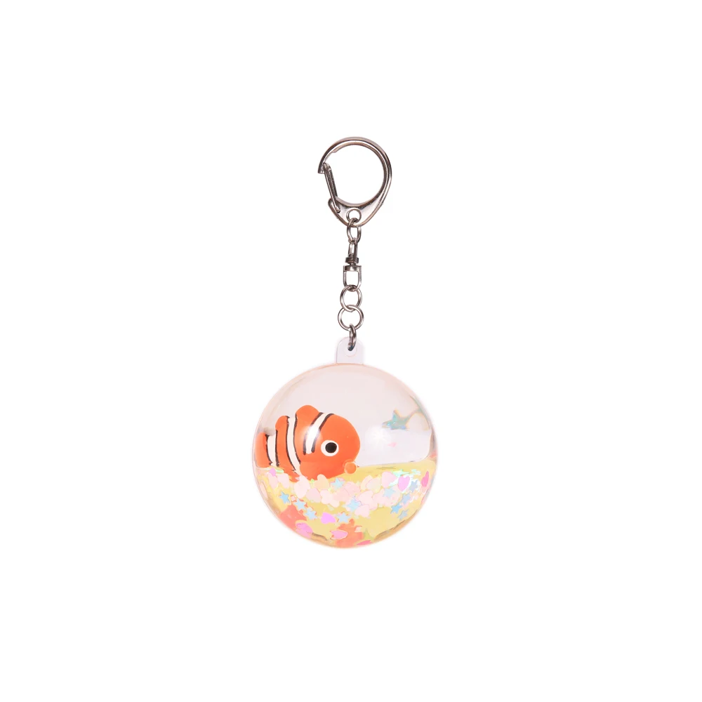 Ball Shape Liquid Keyring Cute Floaty Keychains Water Filled Keyring with Custom Swimming 3D Animals Floater