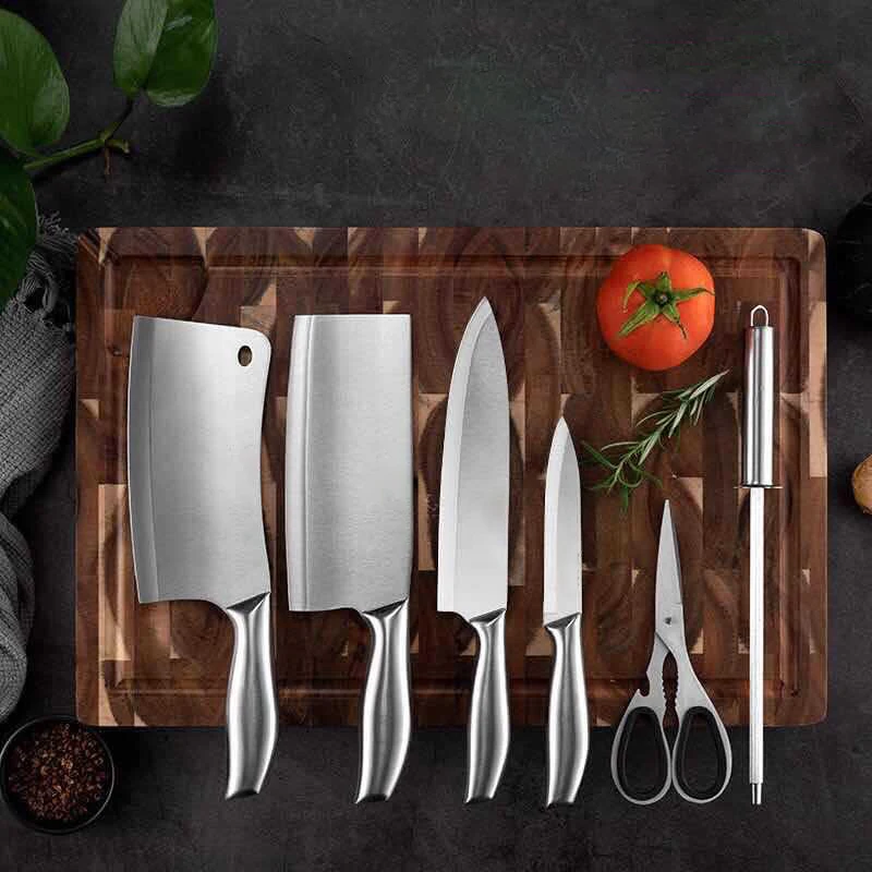 Seven-Piece Kitchen Knife Set Acrylic Square Tool Holder with Stainless Steel Blades Gift for Home Kitchen Use