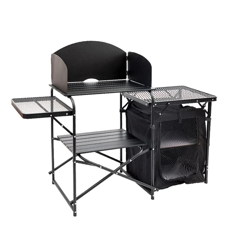 Outdoor camping mobile kitchen Portable Outdoor Foldable Cooking Station Camping Kitchen Table WIth Storage
