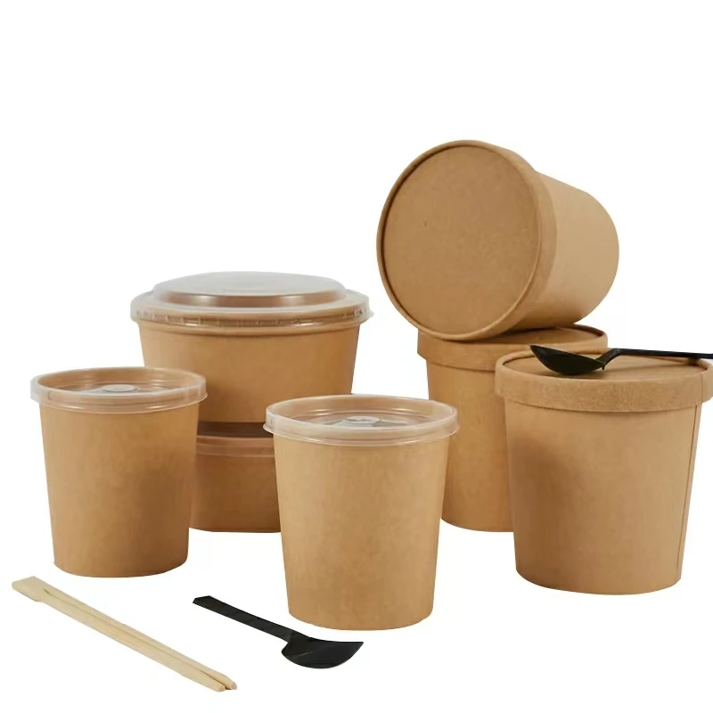 100% Food Grade Eco Disposable Kraft Paper Soup Bowl Cup 6oz Hot Soup Bowls Custom