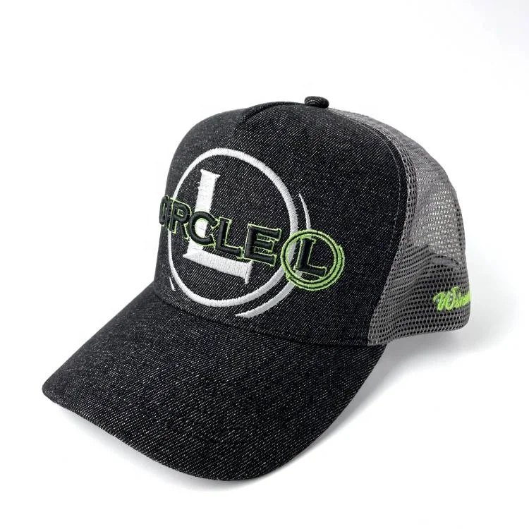 Wholesale Adjustable denim 5 panel mesh hats custom design your own logo trucker caps Plain 5 Panel mesh cap denim trucker hat