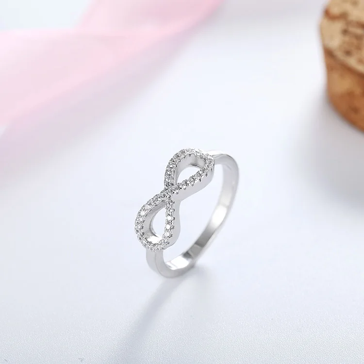 Infinity Jewelry Ring Set 925 Sterling Silver Rhodium Plated Fine Ring