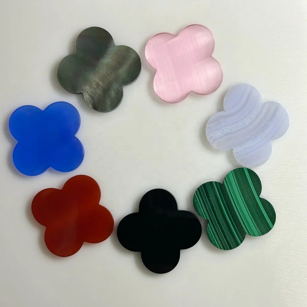 Malachite 4 Clover Four Leaf Clover Stone Agate Shell Mlalachite Stone Wholesale Natural Flower Cut Stone For Pendant