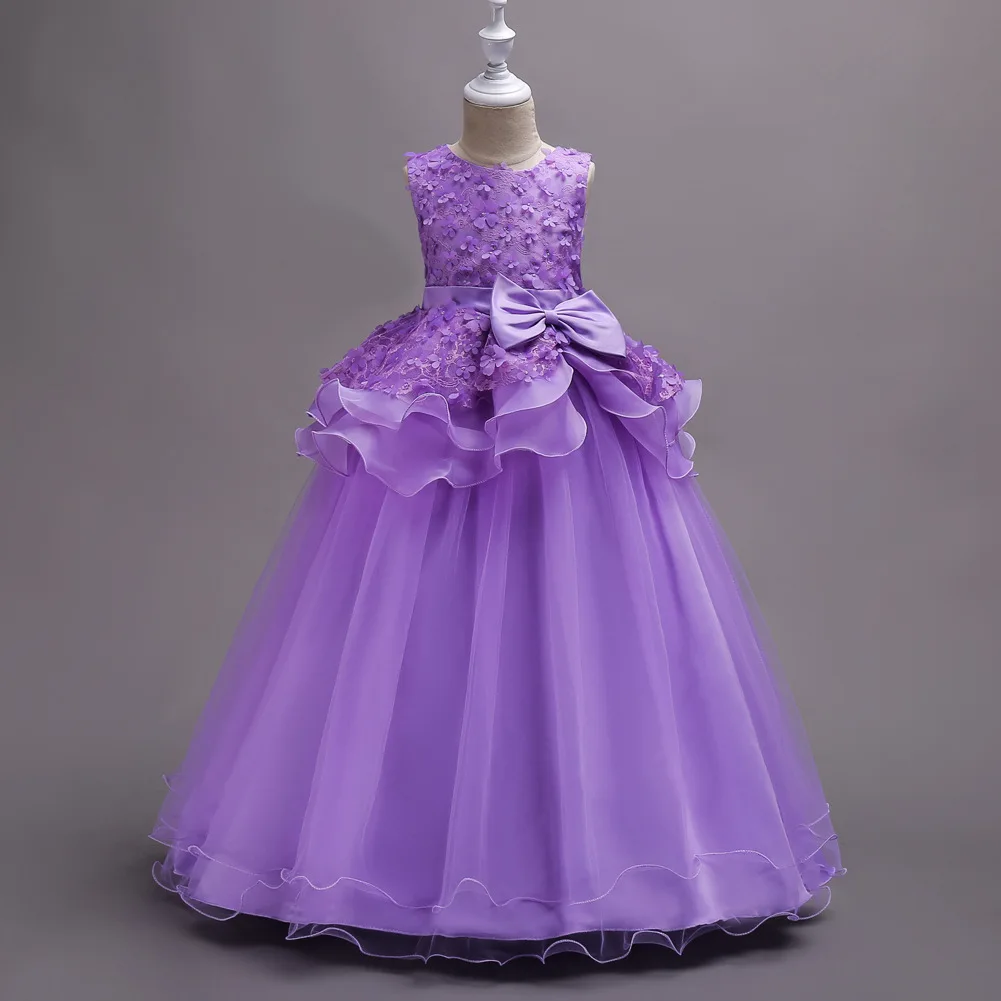 Chinese supplier New fashion 3D ruffle flower layered  kids ball gown flower girls dress party