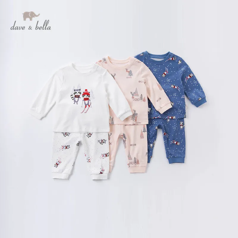 DBJ15358 dave bella autumn new style underclothes  boys home set baby girls two-piece suit underclothes