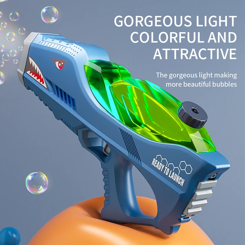 HW Boys Summer Outdoor Shooting Games Electric Shark Automatic Bubble Machine Water Gun Kids Toy Set