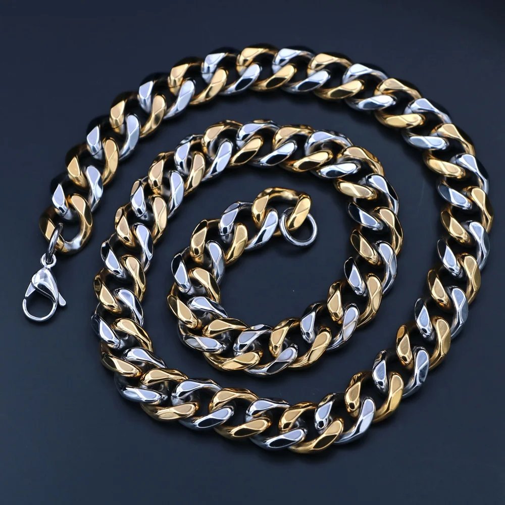 Mister Jewelry Stainless Steel 316l Mixed Color Gold Cuban Link Chain for Women and Men