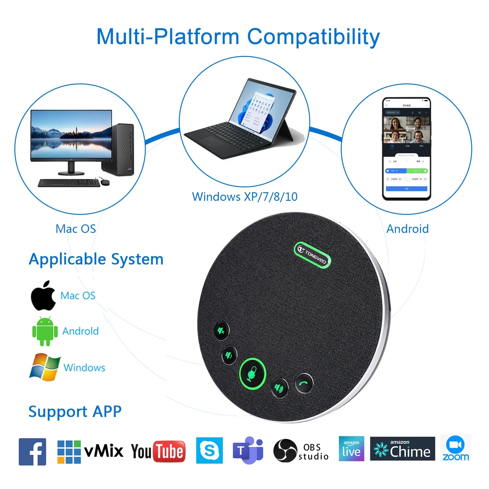 USB Speakerphone Built-in Full Duplex 360 Voice Pickup AI Microphones Conference Speaker for Video Conference Gaming Chatting Sk