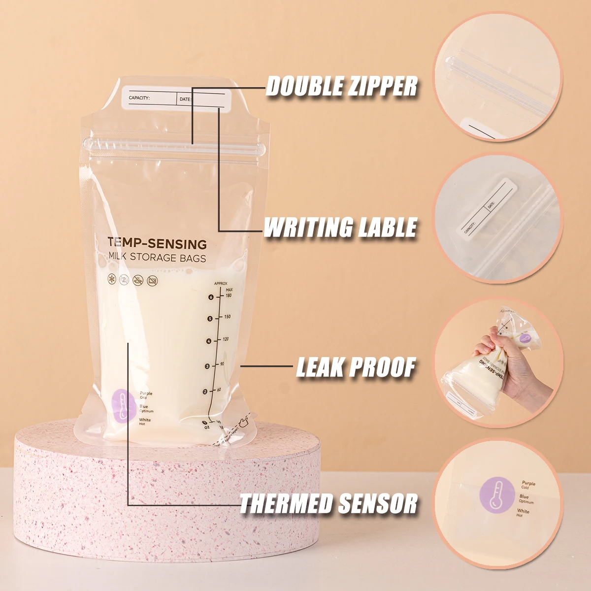 BPA free OEM Baby Product 100ml 250ml Breast Milk Storage Bag Customized milk powder storage  bag Feeding Word Place Model