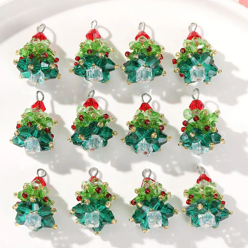 Simple 28*19mm Colorful Glass Beaded Beads Cute Handmade Christmas Tree Charm Pendant For DIY Bracelet Jewelry Accessories
