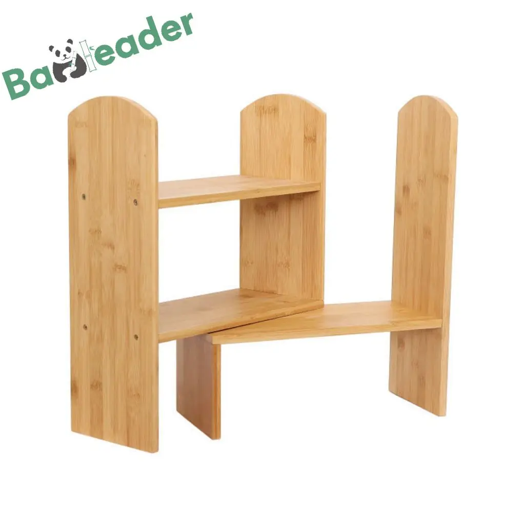 High Quality Adjustable Countertop Bookcase Office Supplies Bamboo Woods Desktop Bookshelf 2 Tiers Retractable Desktop Bookshelf