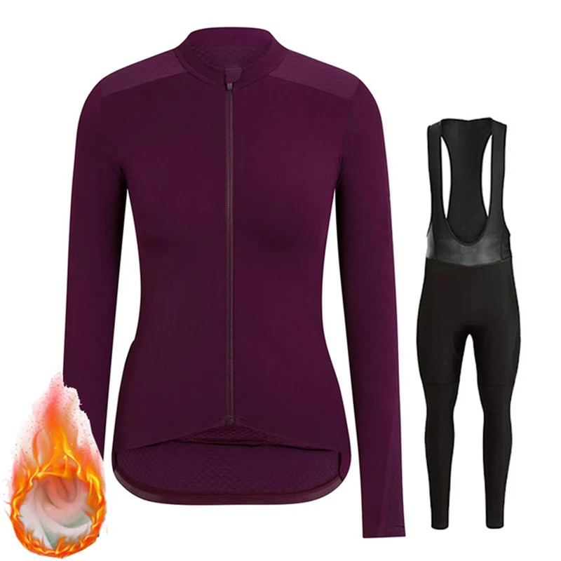 Winter Thermal Fleece Suits Women Long Sleeve Road Bike Jerseys Cycling Bib Tights Bike Clothing Set