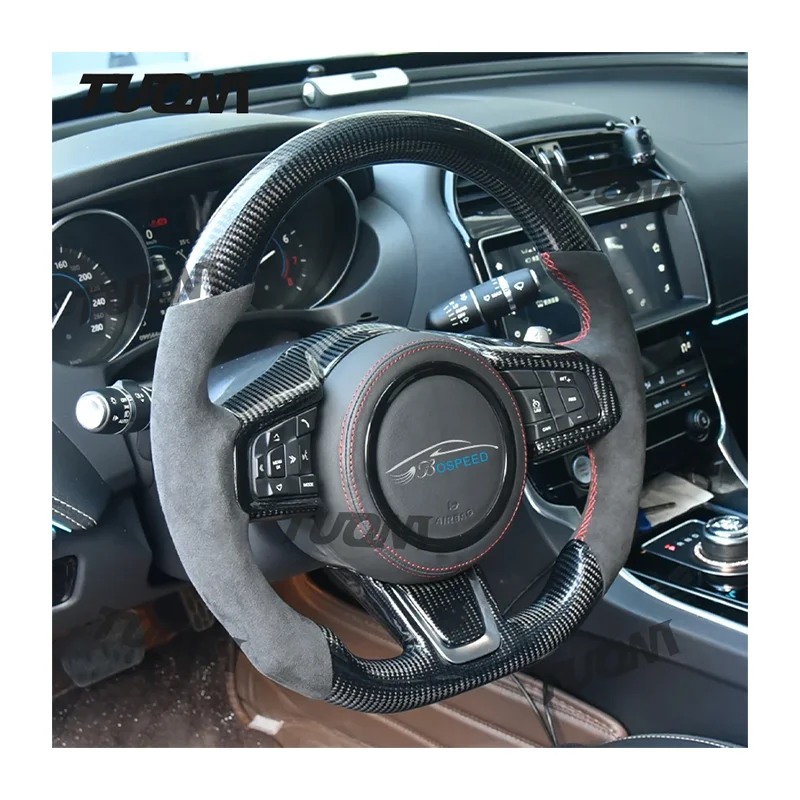 Suede Leather Carbon Fiber Steering Wheel For Jaguar E-PACE XE XEL XFL XJ F-TYPE XF F-PACE