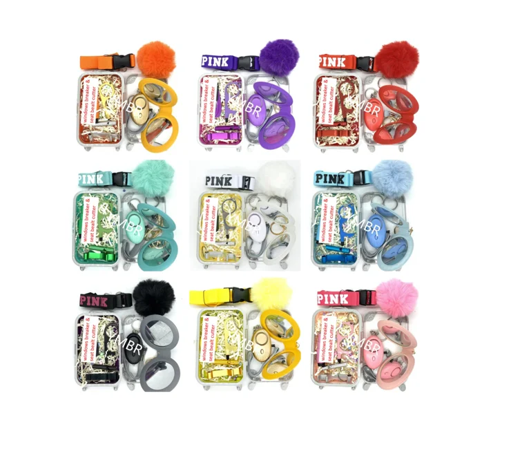 9pcs/set fashion Self Key Chain Woman Alarm Set Safety Defense Keychain Bulk self defense keychain suitcase